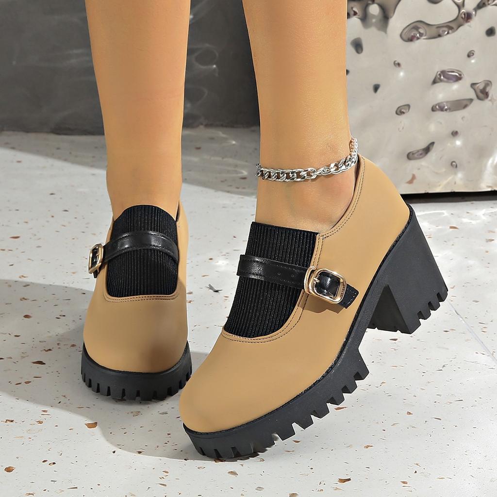 Large Size High Heel Thick Heel Boots Autumn and Winter New Interview Round Head Shoes Deep Mouth  Shoes