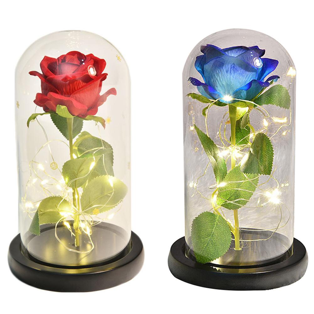Eternal Rose LED Light Artificial Rose Flowers Aesthetic Preserved Rose in Glass Cover Simulation Rose for Wedding Anniversary