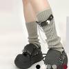 Gothic Punk Leg Warmers Boot Toppers with Heart Chain Leather Belt Ribbed Knit Leg Covers Footless Socks for Women Girls