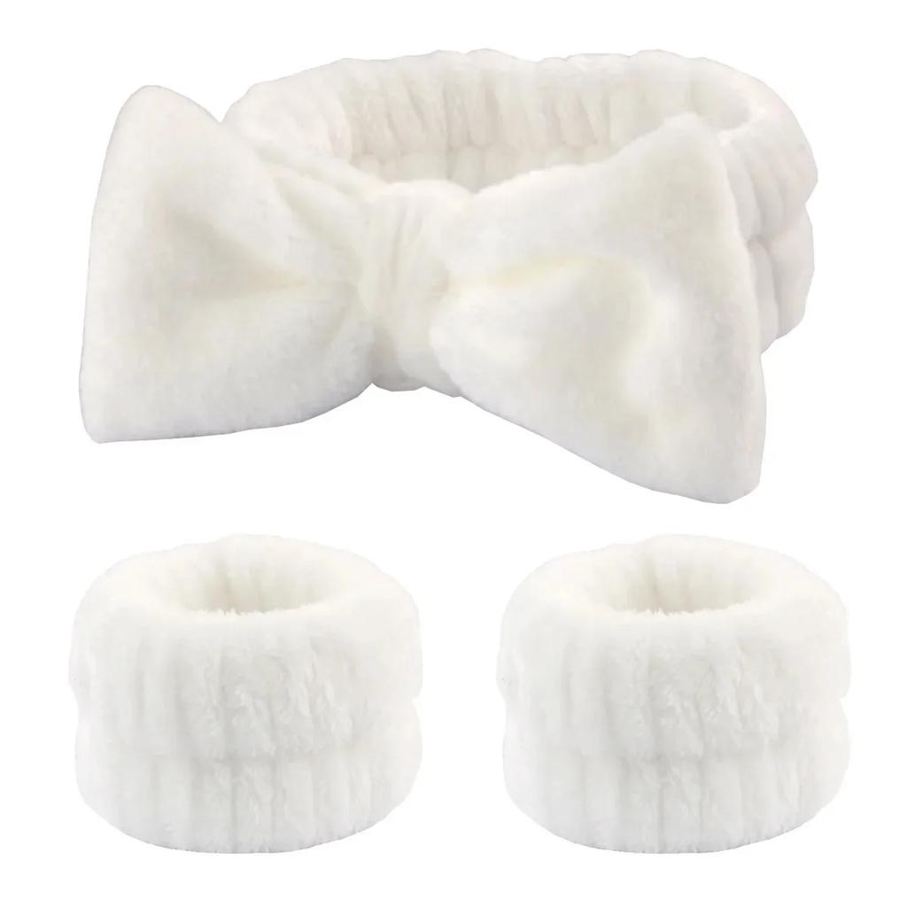 1/2/3pcs Bow Headband Wristband Set Towel Elastic Soft Washing Face Shower Make Up Yoga Sports Skincare Headband For Women Girls