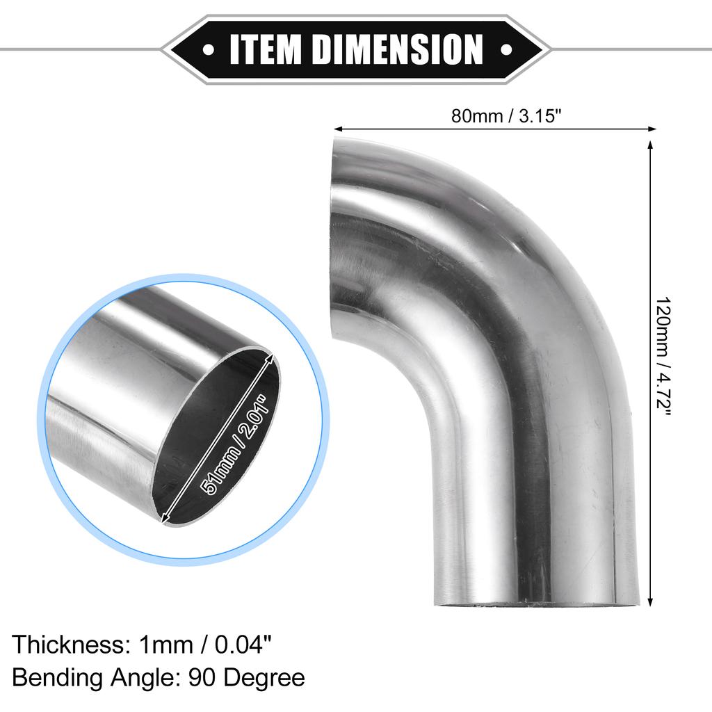 UXCELL 2 Stück 19mm 25mm 32mm 38mm 63mm 90° Bogen Winkelrohr Schlauchrohr DIY Auspuffrohr Lufteinlassrohr für Auto 304 Edelstahl