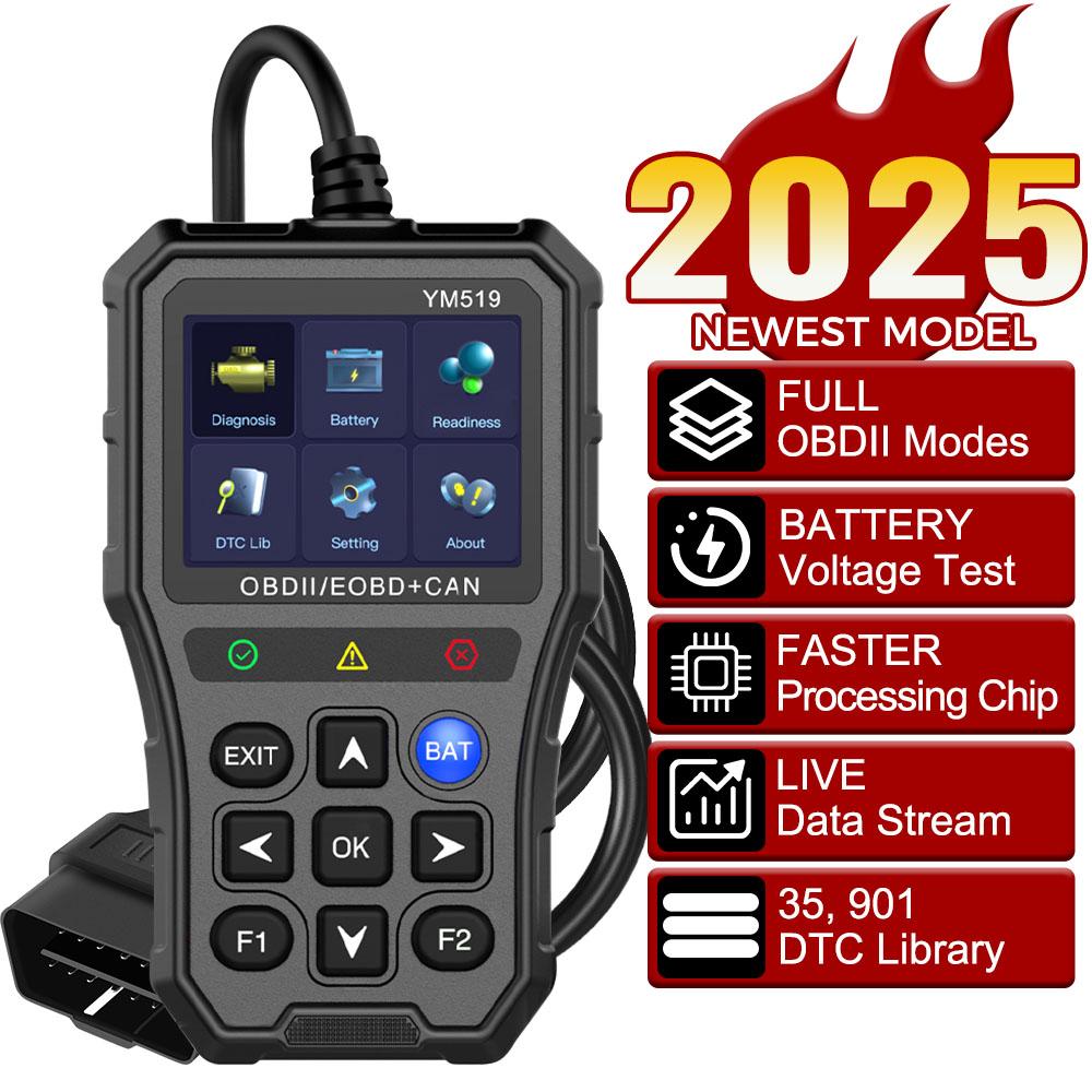 Check Engine System Mehrsprachiger Code-Leser OBD2 Code-Leser Fahrzeuginformationen auslesen Auto-Diagnosewerkzeug YM519 Batterietester Fehlercode-Scanner