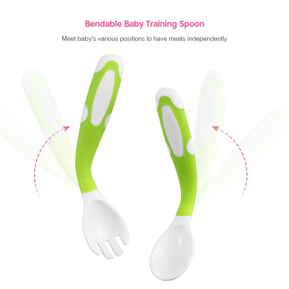 Baby Spoon and Fork Set Travel Case Bendable & Non-Slip Handle Baby Training Spoon with Storage Box Portable Baby Tableware for Babies Infants Toddler