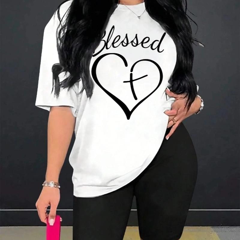 

Благословенная футболка большого размера с принтом Женская летняя повседневная оверсайз простая модная с круглым вырезом и коротким рукавом Топы Одежда Футболка 4XL белый