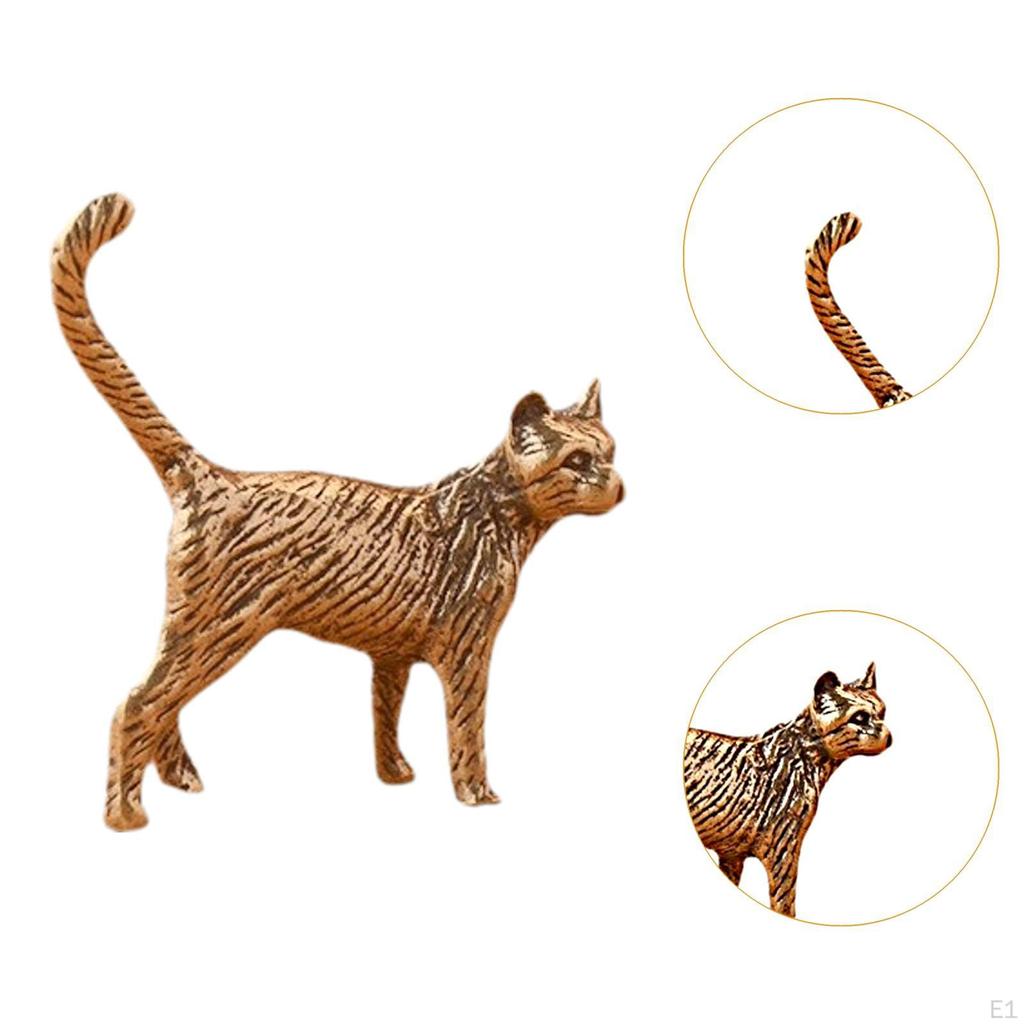 Brass Persian Cat Miniature Creative Kitten Ornament Collectable Compact Mini Long-tailed