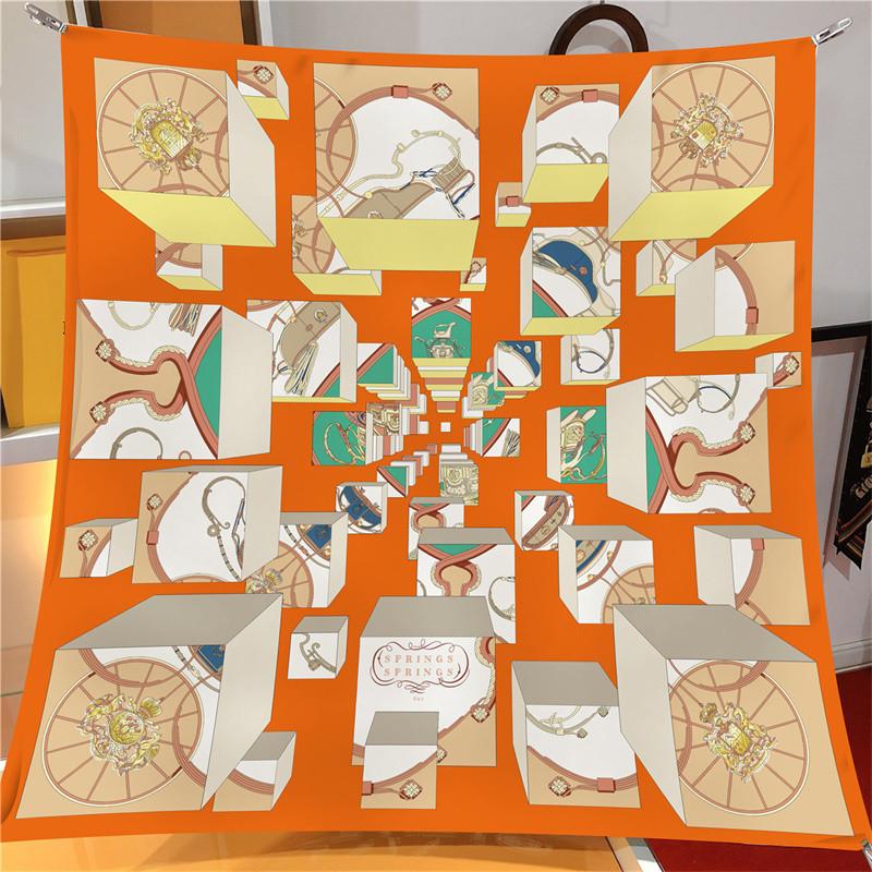 90x90cm New Design Shawl Geometric Printed Silk Scarf Square Scarves Lady Wraps Kerchief Woman Neck Shawl Wraps Echarpes