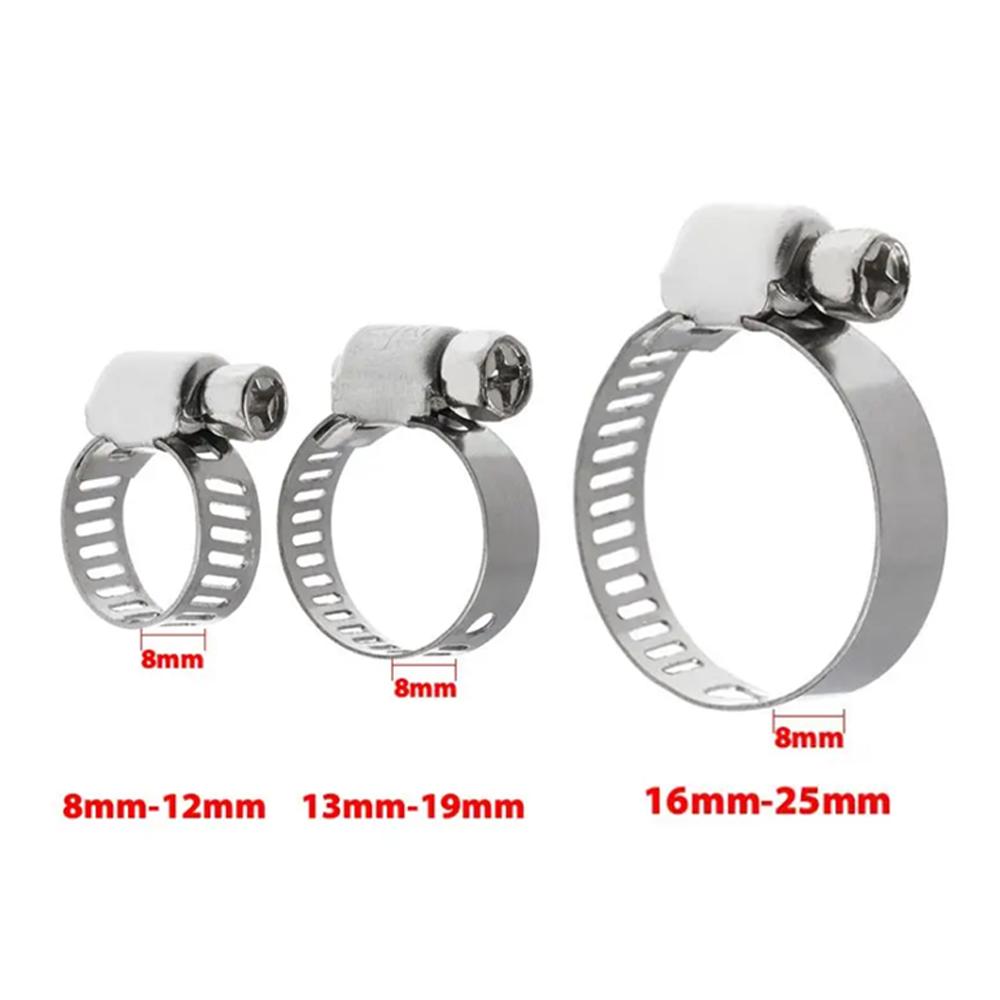 10Pcs Hose Clips Pipe Clamps Stainless Steel Hoop Clamp Hose 304 Stainless Steel Automotive Pipes Clip Fixed Tool 8-25mm