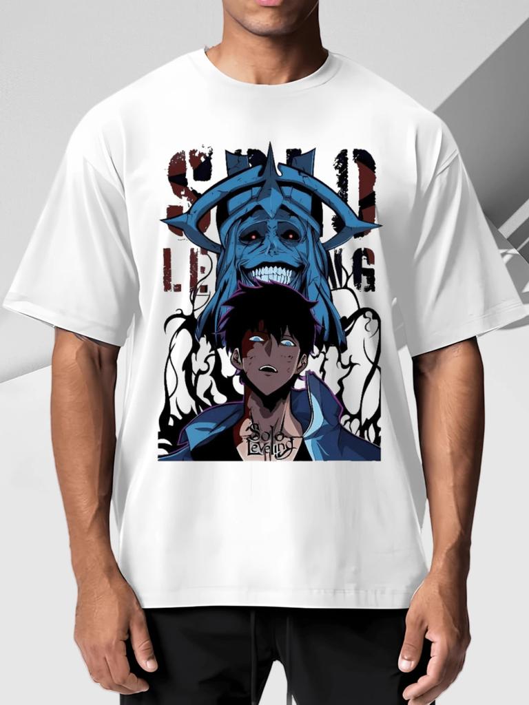 Solo Leveling Anime Graphic T Shirt Summer Men's Heavyweight Cotton Short Sleeve Loose Breathable Fashion Street Travel Top
