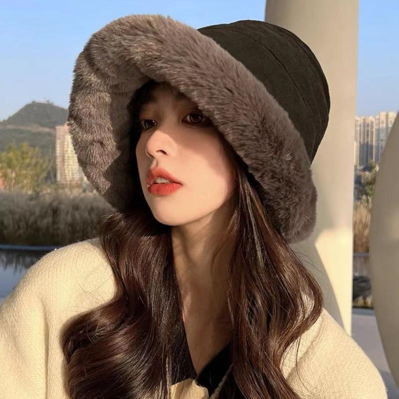 Plush Hat Women's Autumn and Winter Solid Color Cute Thickened Fashion Warm Ear Protection Stack Hat Women's Loose Sweet Headhat