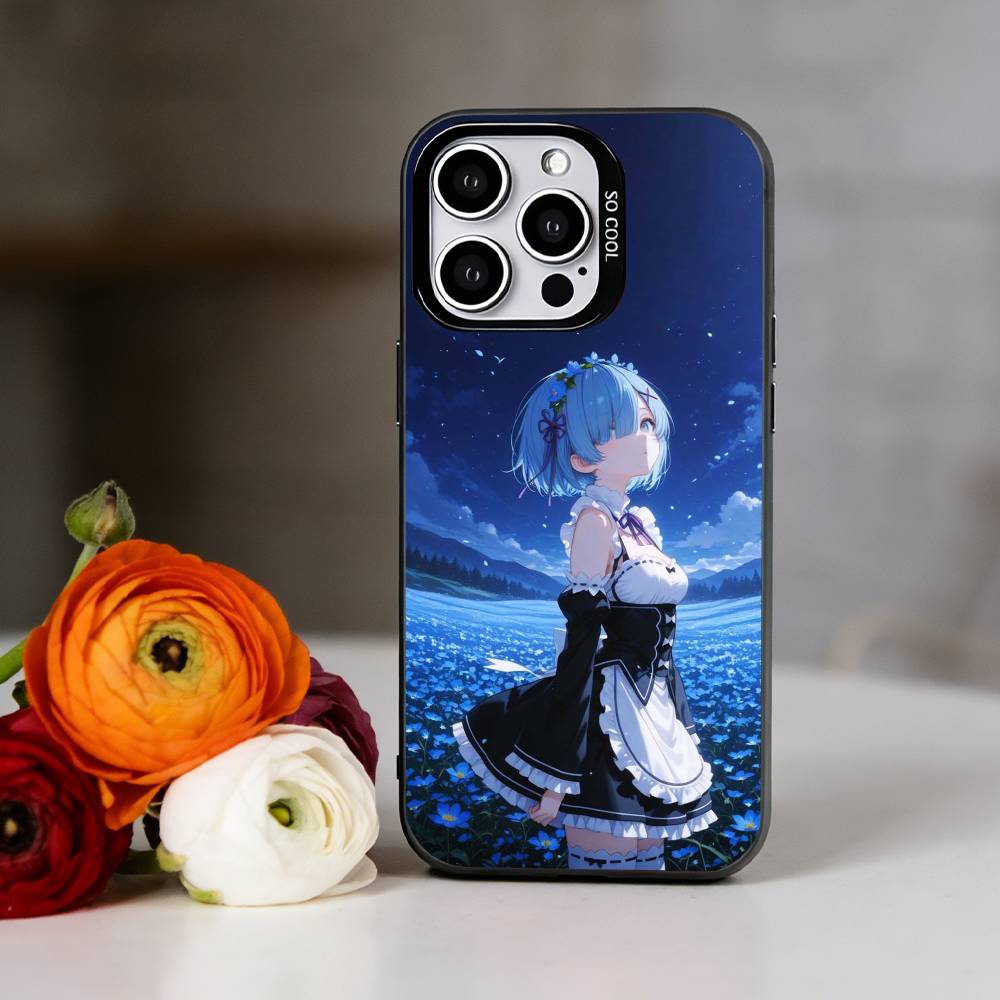 Rem R-Re Anime Z-Zero Phone Case For iPhone 17,16,15,14,13,12,11 Plus,Pro Max,XS,Colored Silver Plated Inside Cover
