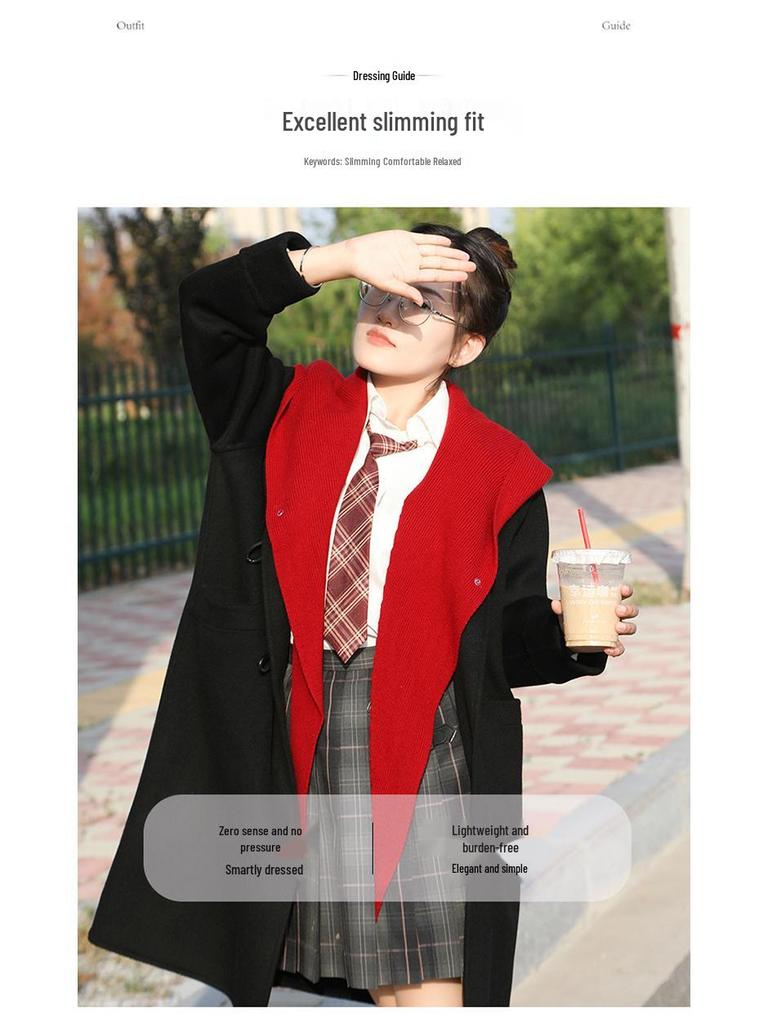 Damen 2025 Petite Kapuzen-Doppelseitiger Kaschmir-Woll-Übermantel, Mittellang