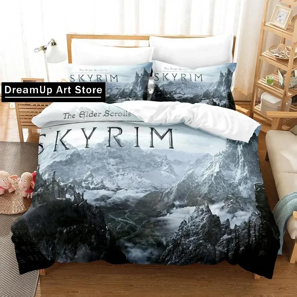 Impression 3D Mode Jeu S-Skyrim Ensemble de Literie Garçons Filles Jumeaux Queen Pleine Taille Housse de Couette Taie d'Oreiller Lit Adulte Chambre à Coucher EU Single 90x200cm