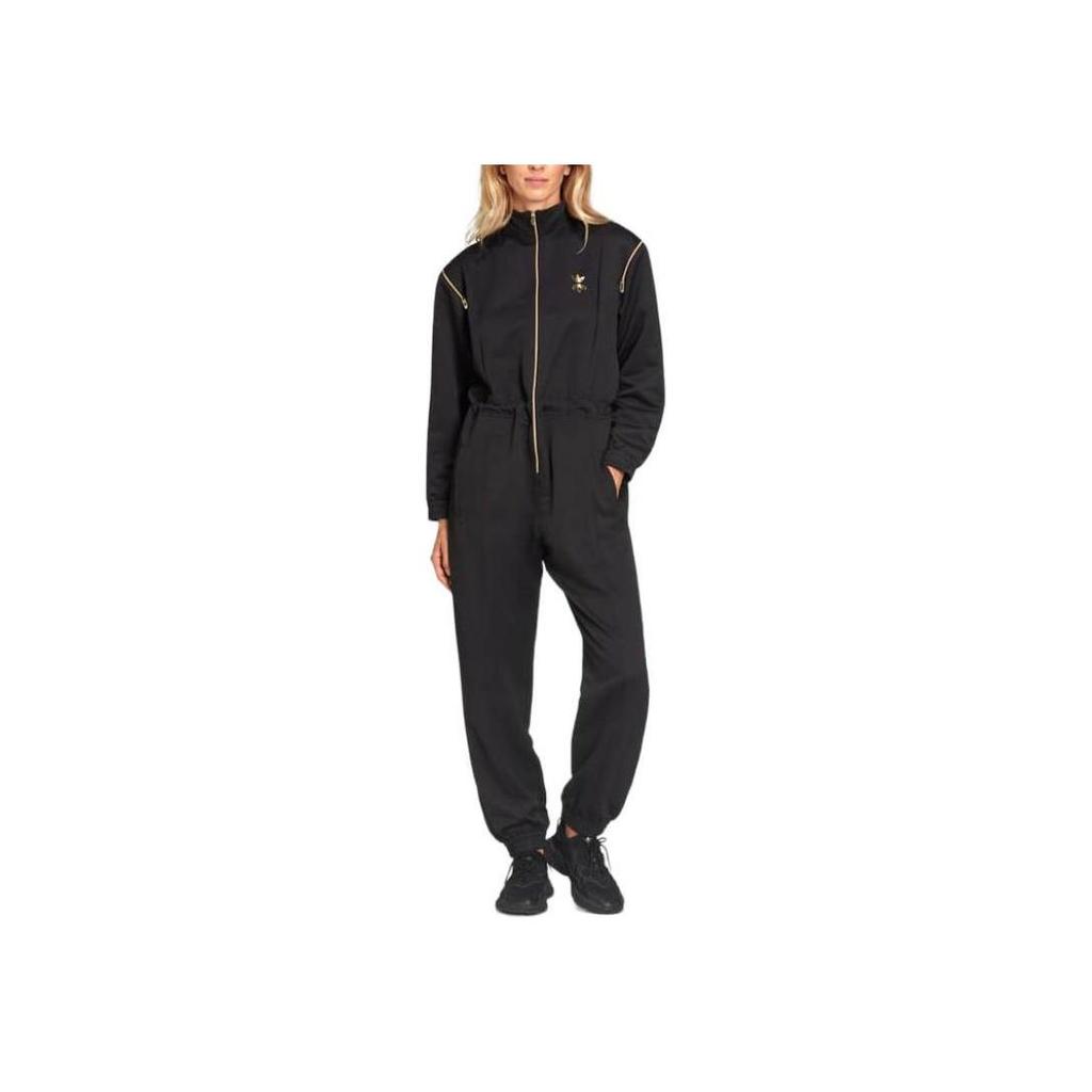 Adidas Originals Solid Color Zip Collar Long Sleeve Jumpsuit Women Jumpsuit Black HG6682