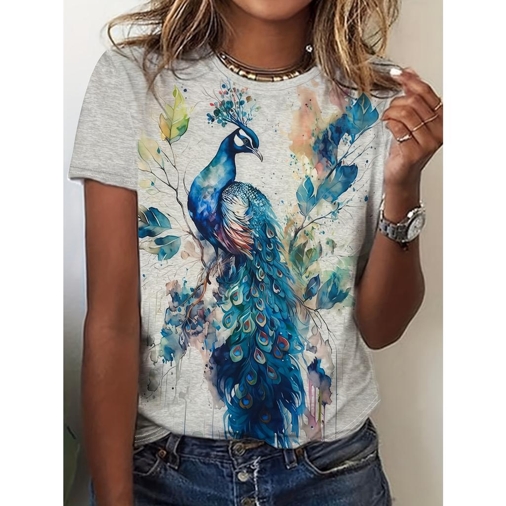 Women's T-shirt with butterfly print, casual crew neck, street style top, comfortable and breathable