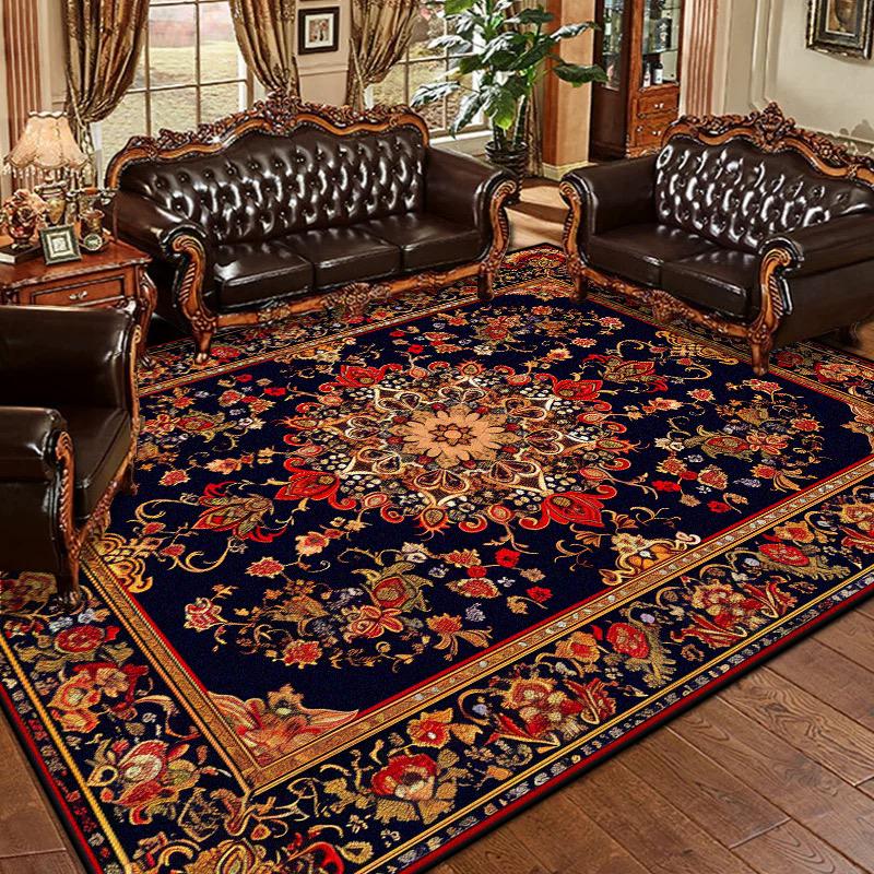Persian Retro Living Room Carpet Decoration Home Thickened Flannel Sofa Area Rugs Bedroom Tatami Non-slip Floor Mat Household