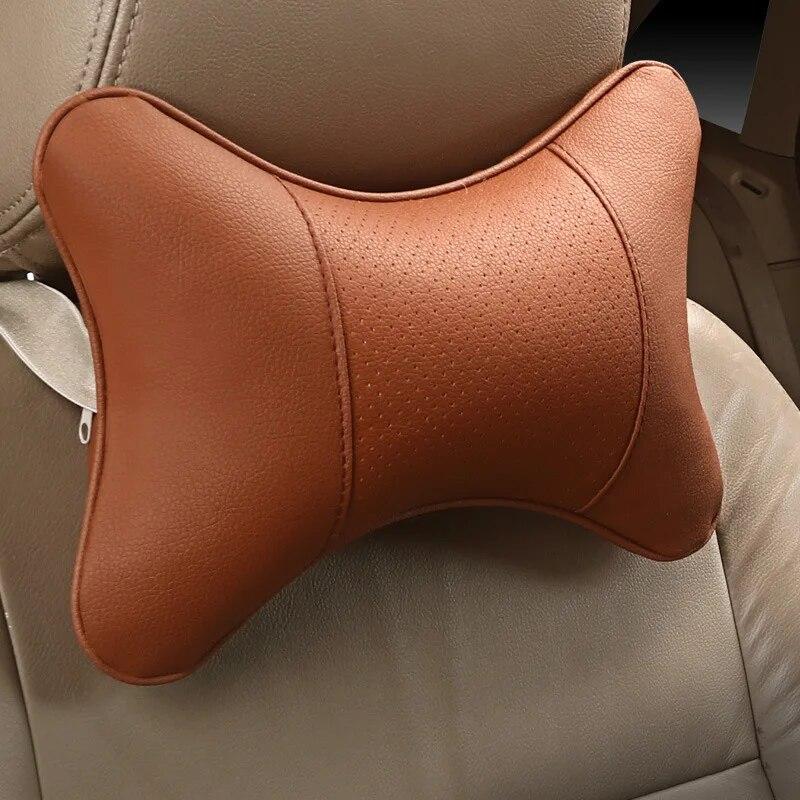 Soft Car Neck Pillows Both Side Front Back PU Leather 1pcs Pack Headrest for Head Pain Relief Filled Fiber Universal Car