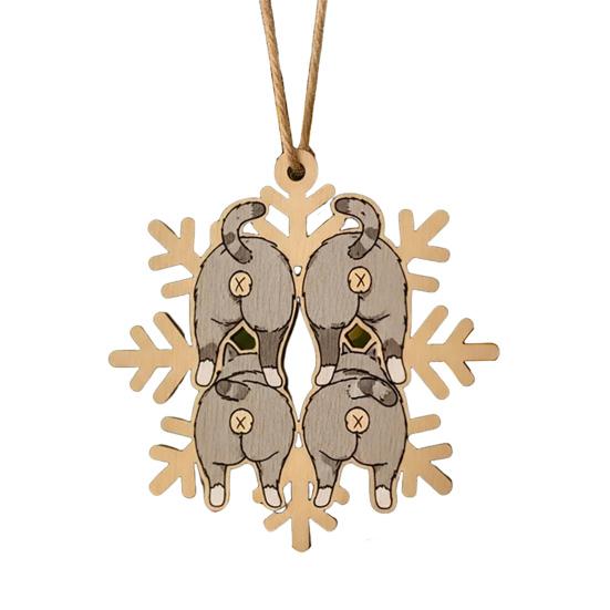 Cat Butt Snowflake Christmas Ornament Funny Cat Butt Wooden Xmas Tree Ornament Snowflake Shape Hanging Pendant for Tree Home Decor