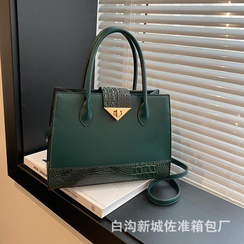 New autumn women's bags, fashionable splicing tote bags, high-end women's large-capacity one-shoulder oblique span handbags