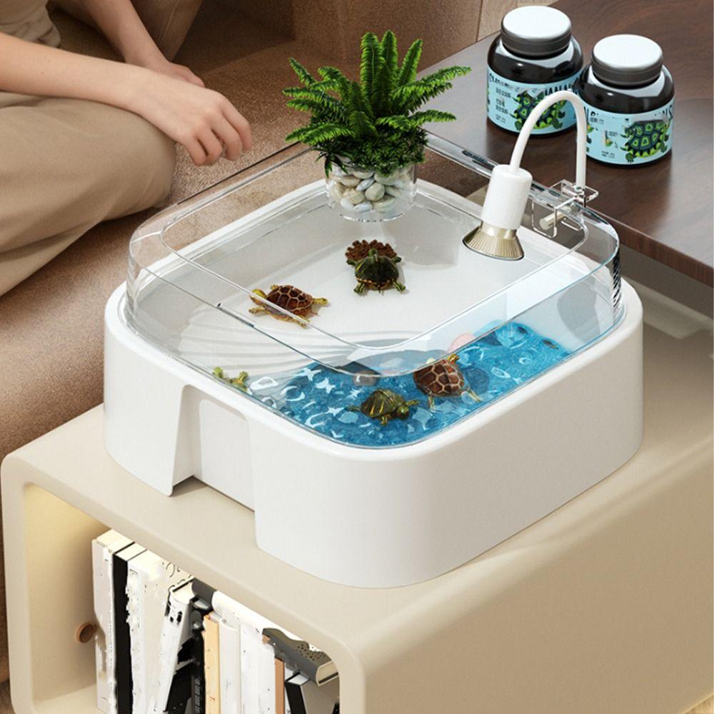 Large Capacity Transparent Turtle Tank with Sun Platform Anti Escape Turtle Aquarium Plastic Full View Breeding Box