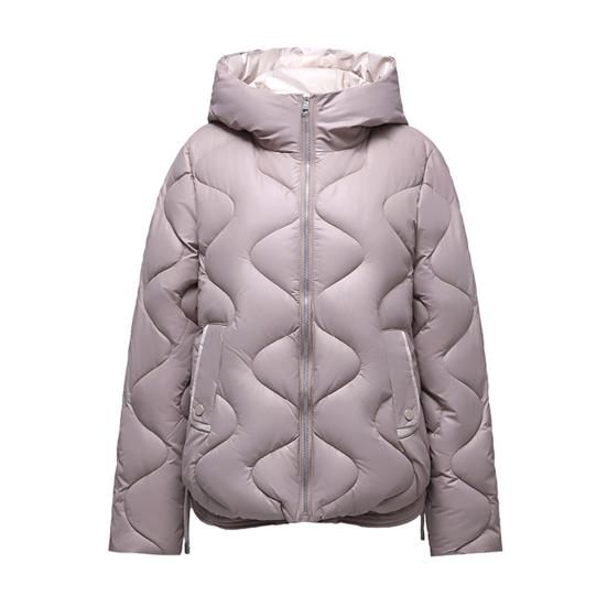 Lady Winter Down Coat Padded Windproof Hooded Long Sleeves Loose Thickened with Pockets Solid Color Neck Protection Zip-up Outdoor Cotton Coat