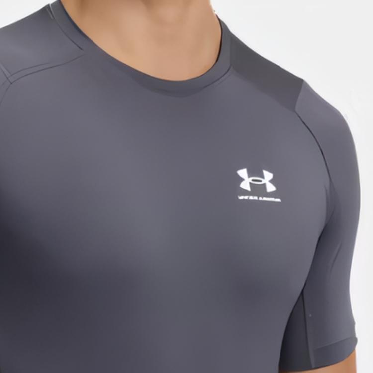 Under Armour HeatGear Comfortable Soft Skin-Friendly Fashion Solid Color Short Sleeve Quick-Dry Raglan Sleeve T-Shirt Men T-Shirts Gray 1361518-025