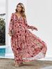 Robe Longue Casual à Manches Longues en Mousseline Florale Col en V Européenne/Américaine 2024