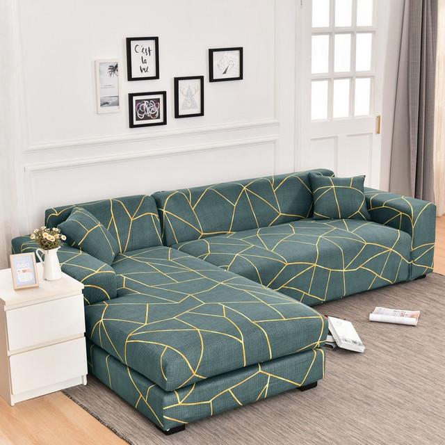 

L Shape Elastic Corner Sofa Cover Tight Wrap Spandex Slipcover for Couch Armchair All Inclusive Geometric Design 1 seater 90-140cm