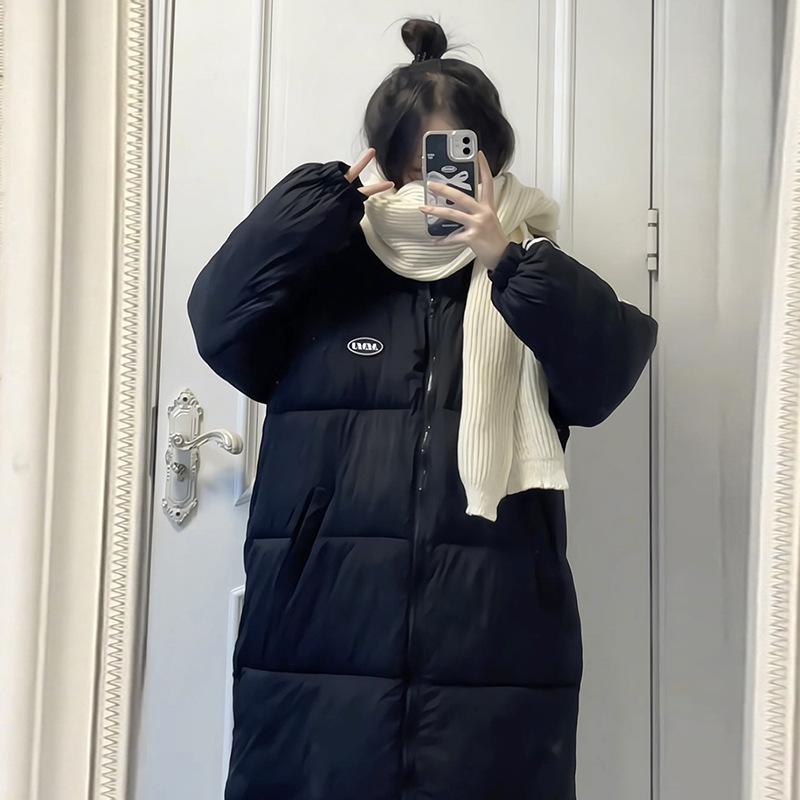 

Loose women s cotton clothes medium and long academic style thickened over the knee bread clothes jacket couple casual fashion S чёрный