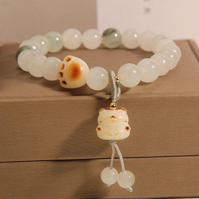 Women Tianshan Jade Cat Paw Bracelet, Natural Style Travel Gift