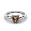 7mm Heart Smoky Quartz 925 Sterling Silver Solitaire Beaded Shank Women Wedding Ring