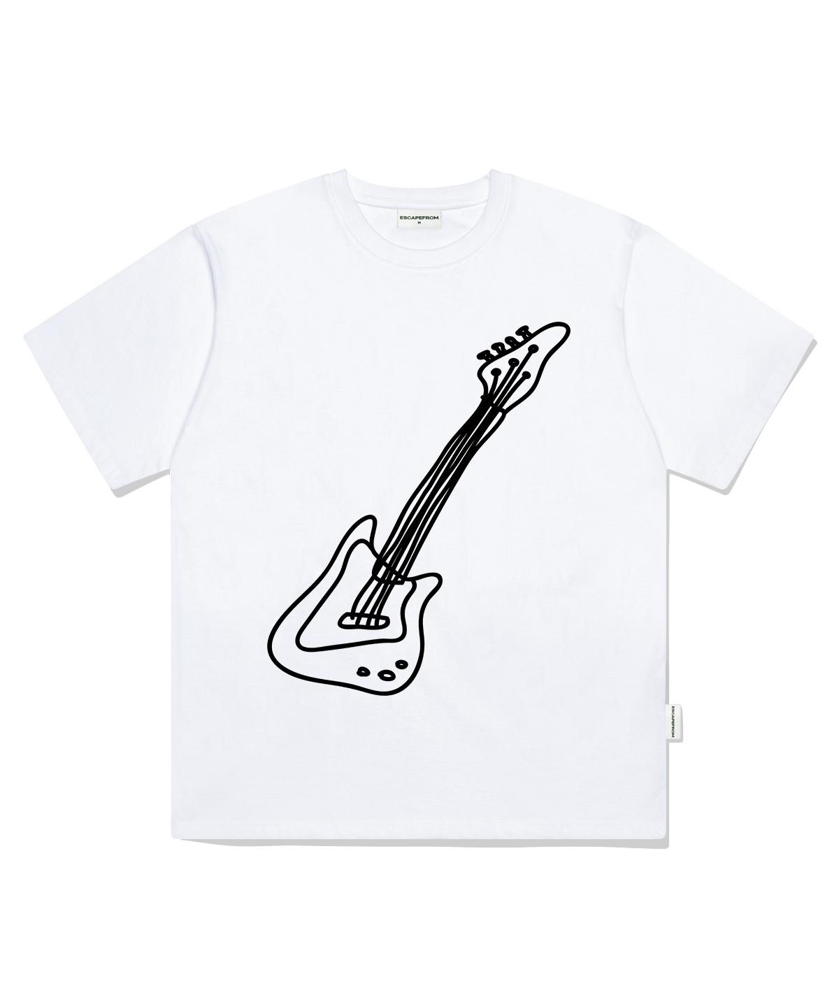 Escape From Big Guitar Print Oversized Short Sleeve T-Shirt White L
