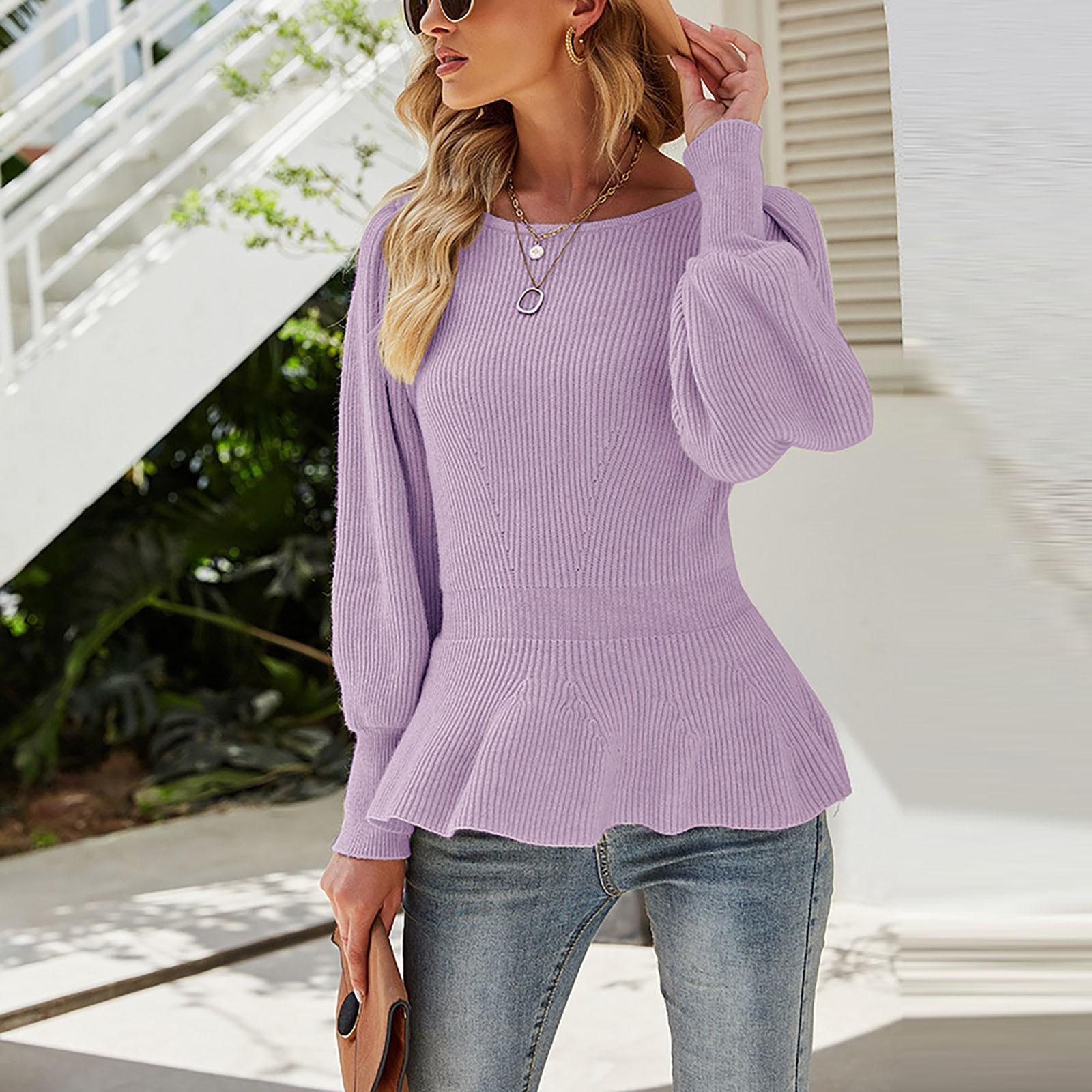 

Женская модная коллекция талии с рукавами, европейский и американский женский однотонный вязаный свитер XL фиолетовый