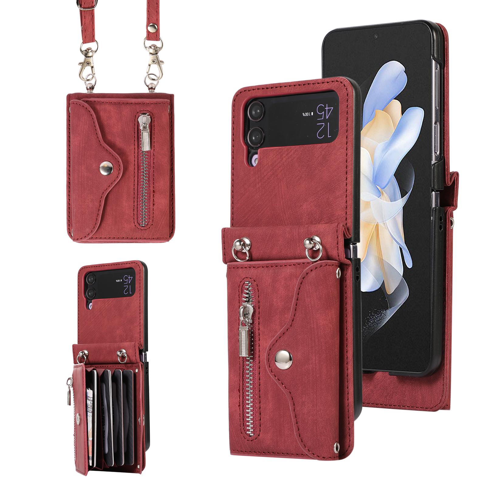 

Чохол для телефону Wallet Crossbody зі шнурком для Samsung Galaxy Z Flip 4 3 Flip4 Flip3 5G RFID-блокуючий орган, шкіряна обкладинка Galaxy Z Flip3 5G червоний