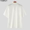 INCERUN Men Beading Neck Short Sleeve Lace Crochet Casual Oversized Shirts