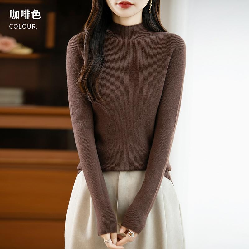 Women's half-high collar sweater Qinghe cashmere 30% cashmere 70% wool autumn and winter fashion warm versatile