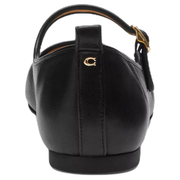 Coach Leather Round Toe Buckle C Shape Rivet Flat Mary Jane Shoes Women shoes Black CAP81-BLK