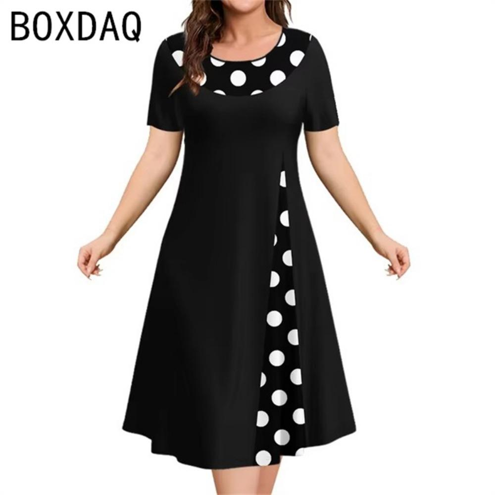 Women Vintage Black White Prints Plaid Dress Summer Short Sleeve O-neck A-Line Dress  Elegant Women s Dress Vestidos S