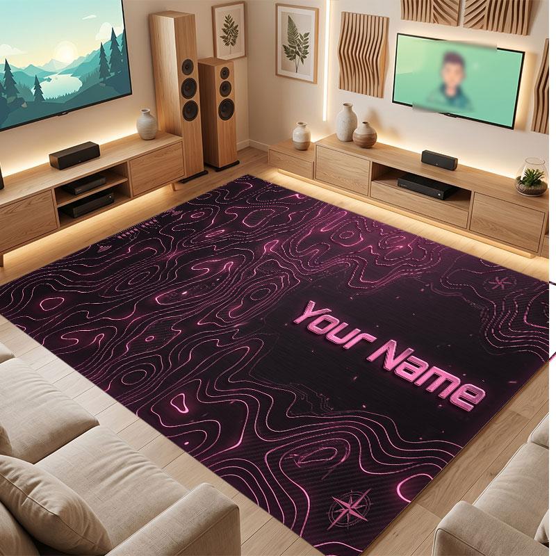 Neon Colorful Theme Crystal Velvet Floor Rug Personalized Custom Name Text Warm Carpet Home Decoration