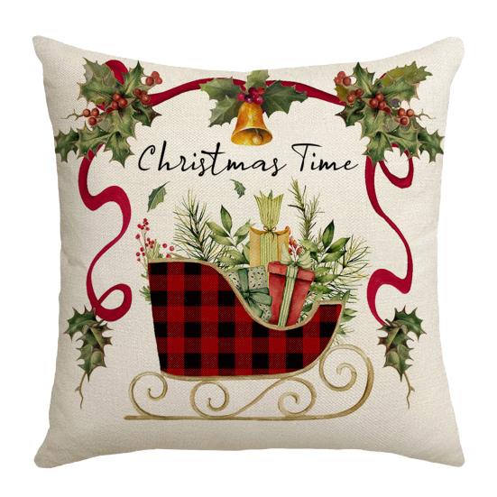 Christmas Pillow Cover Xmas Tree Wreath Print Pillowcase Washable Festive Decor Throw Pillow Case for Living Room Sofa Bedroom