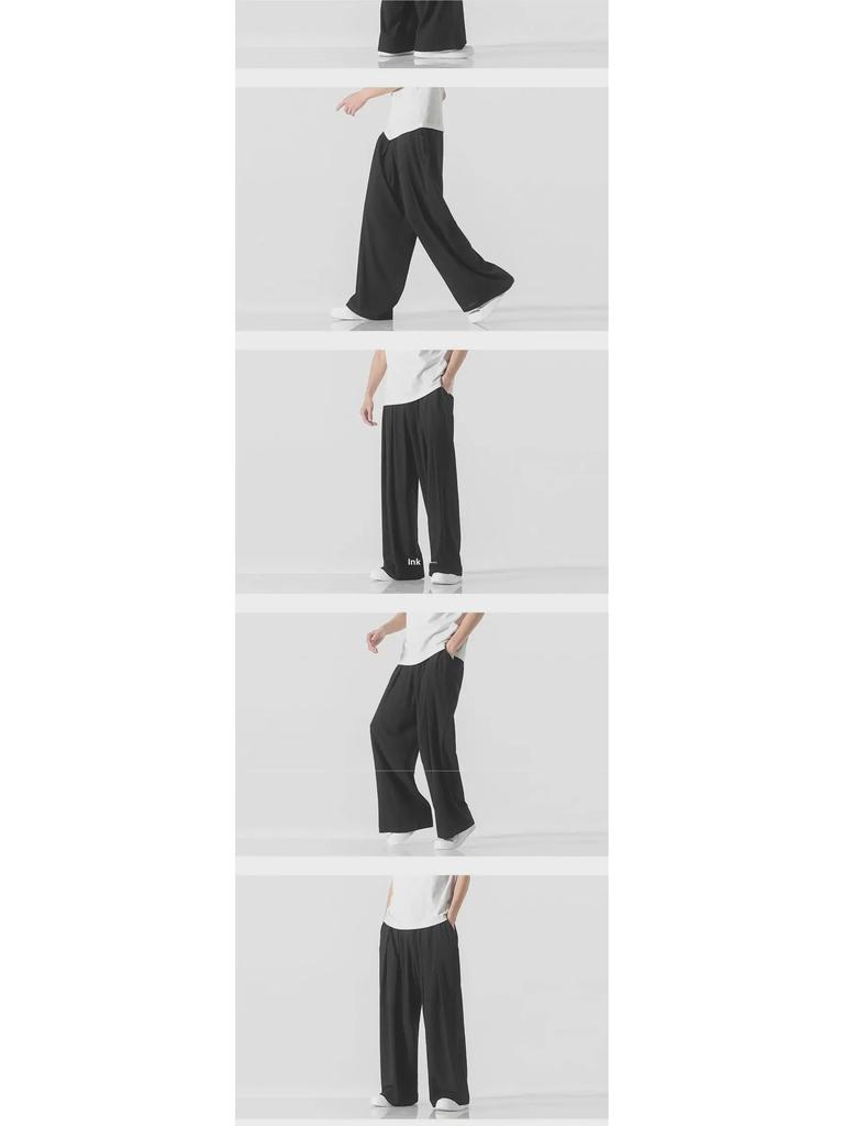 Men's Chinese-Style Wide-Leg Linen Hanfu Pants - Fairy Drape, Loose Fit, Ancient Costume-Inspired