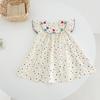 Girls Summer Cotton Polka Dot Princess Dress With Embroidered Flowers Flutter Sleeve Baby Girl Sweet Breathable Party Dress