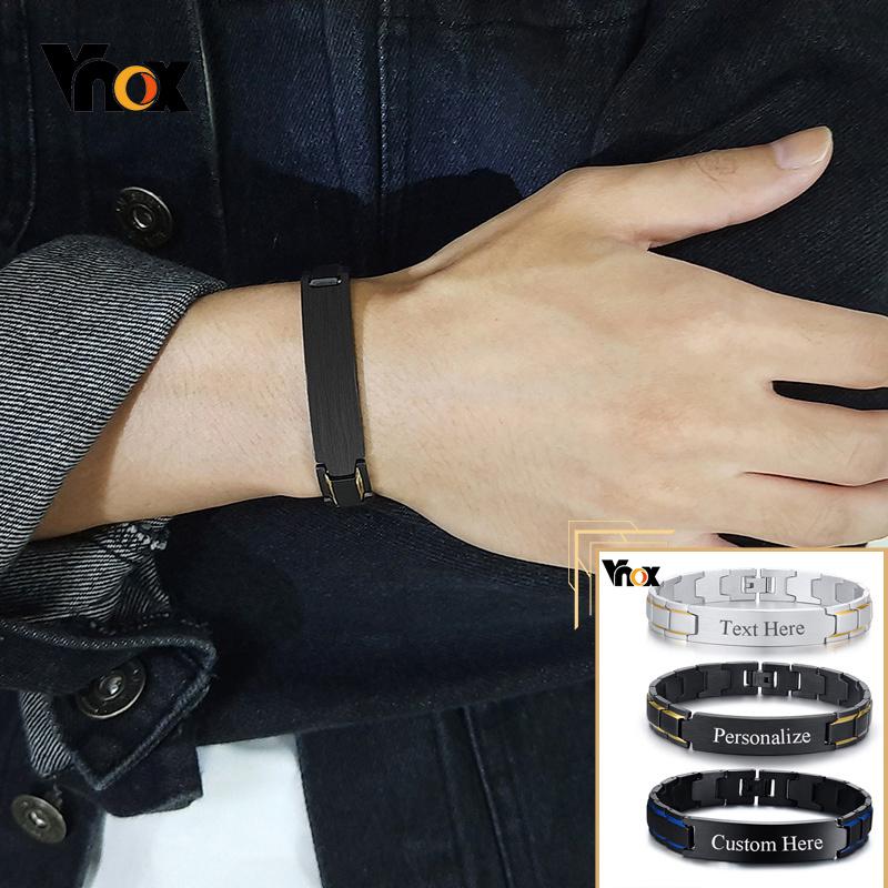 Vnox Bracelet Élégant pour Homme Largeur 12mm Plaque d'Identification Personnalisée Gratuite Chaîne de Bracelet Montre en Acier Inoxydable Bijoux Pour Mari Père