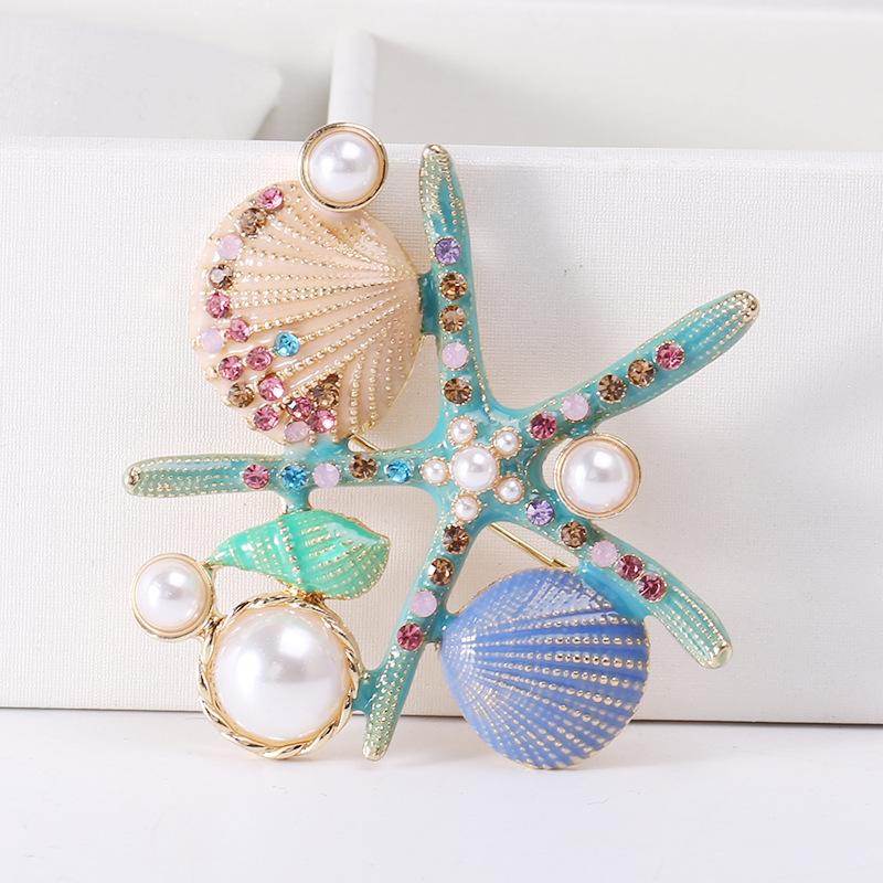 

SKEDS Women Girls Sea Star Pearl Brooch Pin Fashion Elegant Beach Sea-Side Accessories Rhinestone Brooches Holiday Best Gift