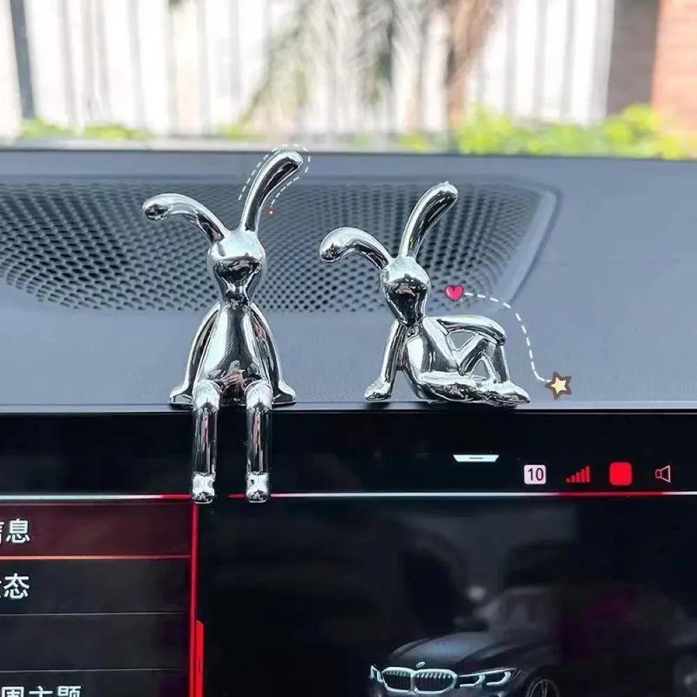 Cartoon Rabbit Decorative Ornaments Long Eared Rabbit Eco-friendly Plastic Car Interior Decoration Cute Electroplating