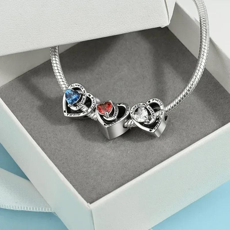 Original Copper Blue Heart Zircon Twelve Zodiac Signs Months Flowers Charms Beads Fit Bracelet Women Jewelry Diy Fine Gift