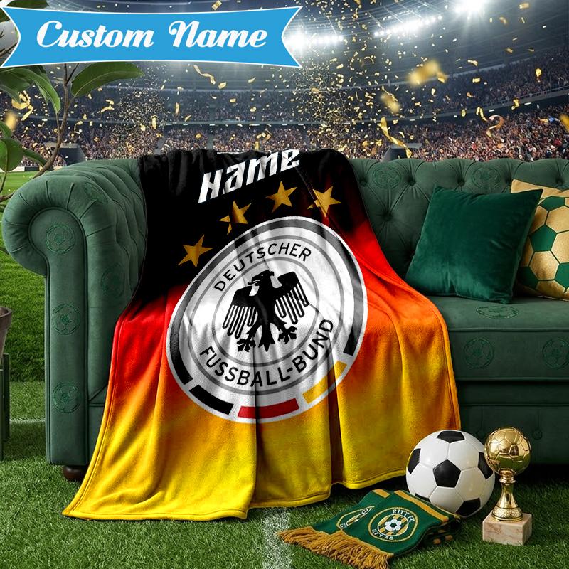 Custom Name German Football Crest Blanket Lightweight Ideal Bedding Blanket Perfect for Travel, Camping, Living Rooms, Sofas, Christmas Gift