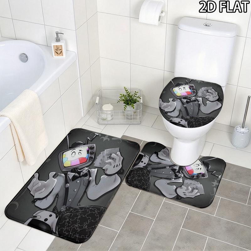 3Pcs Flannel Toilet Mat Set Mtdmr Puzzles Smg4 Bathroom Rug Bath Carpet Non Slip Home Decor