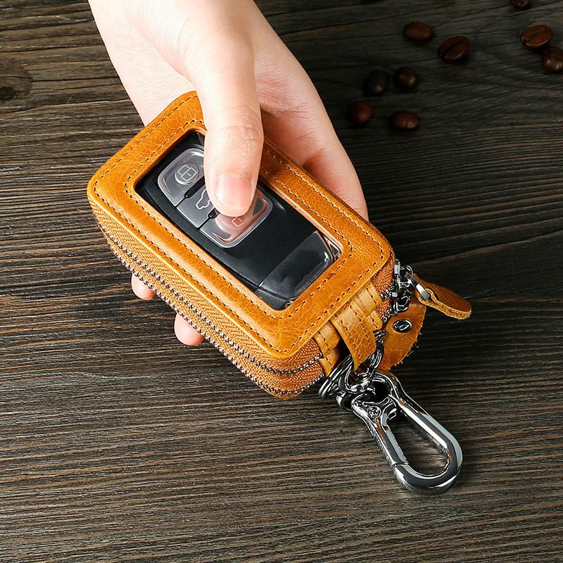

Мужской кожаный чехол для ключей, креативная многофункциональная двухслойная сумка для ключей большой емкости на молнии