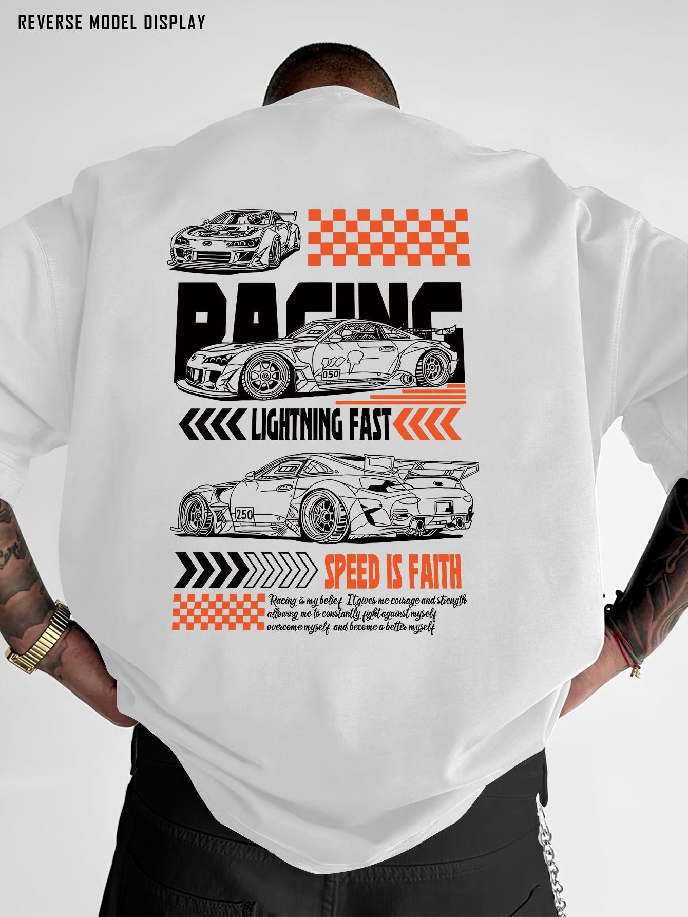

Men S Casual Cotton T-Shirt with Racing Graphic Print 100% Pure Cotton Regular Fit Short Sleeve Bold RACING Design 5XL різнокольоровий