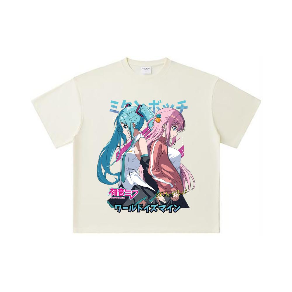 260 GSM Double Yarn 32 Count 100% Cotton Bocchi The Rock V3 Miku Bocchi Print Unisex Heavy Cotton T Shirt